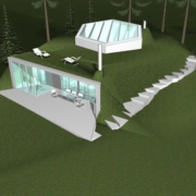 Проект дома в стиле экотек с газоном на крыше